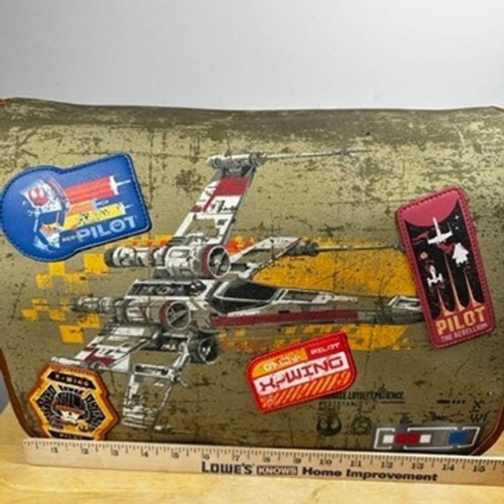 Loungefly Disney Star Wars X-Wing Messenger Bag Green Rebel Pilot Patches Canvas - Picture 11 of 11